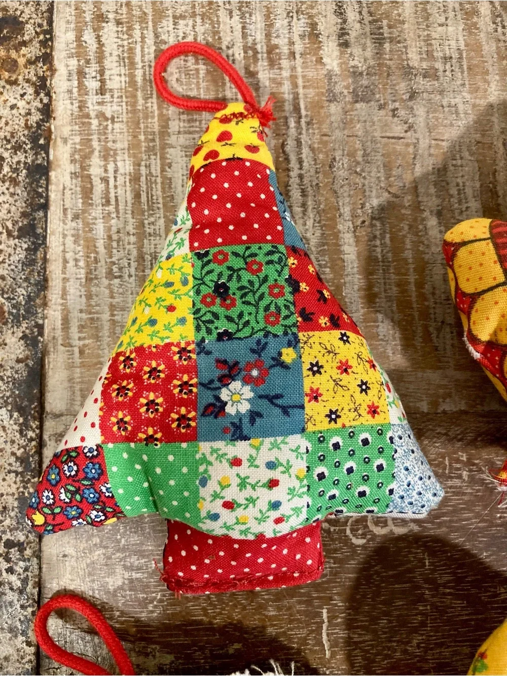 Vintage Handmade Patchwork Christmas Ornaments - Set of 4